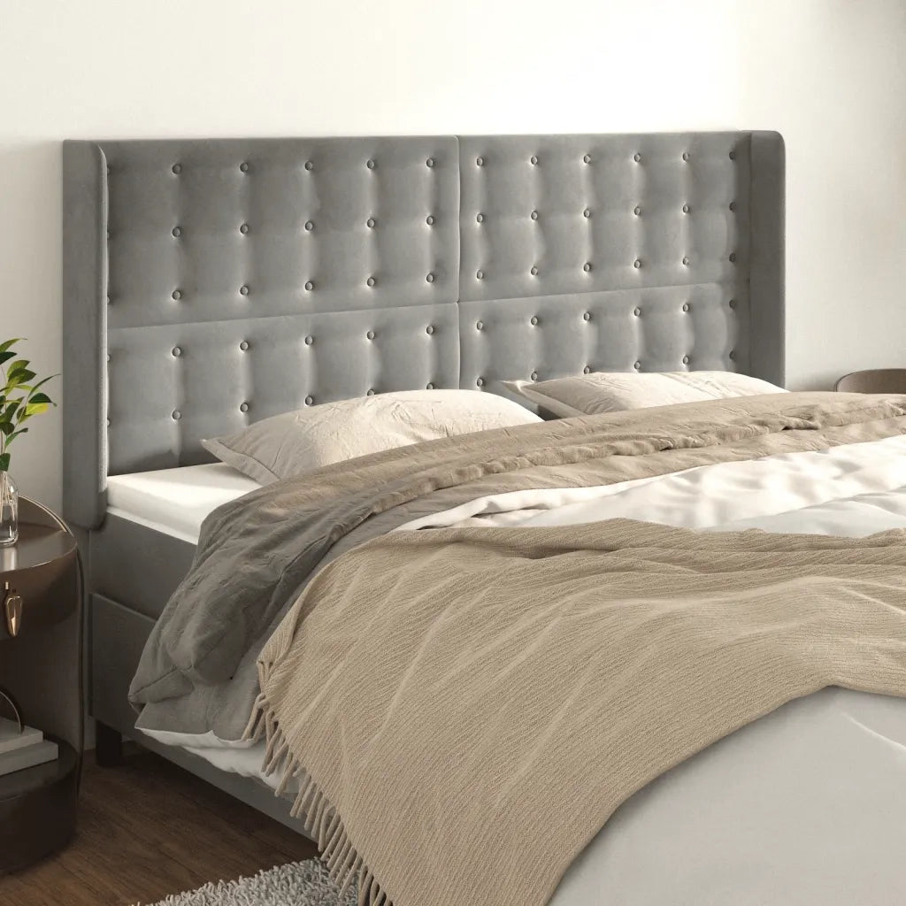 Testiera | Testata ad Orecchio Grigio Chiaro 203x16x118/128 cm in Velluto