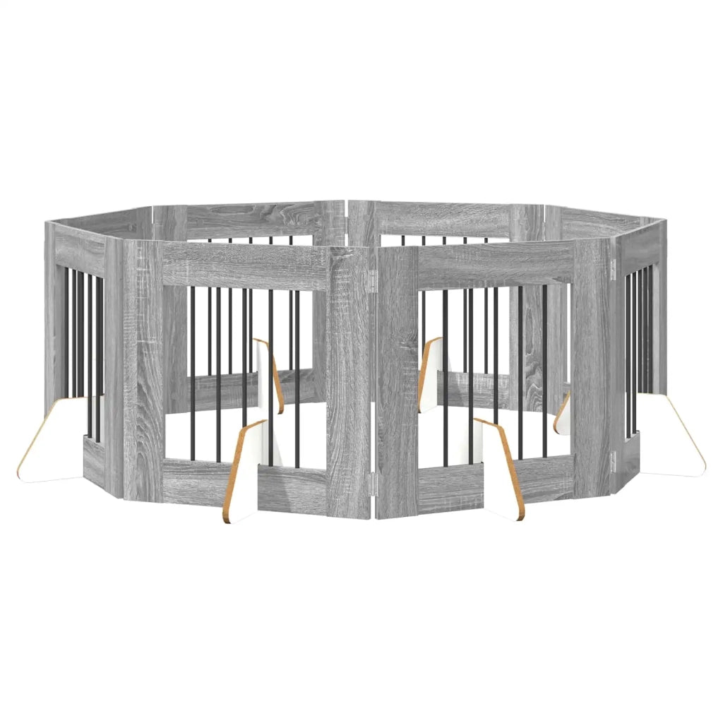 Cancello per cani con supporti 8 pcs Grigio Sonoma 60 x 60 cm