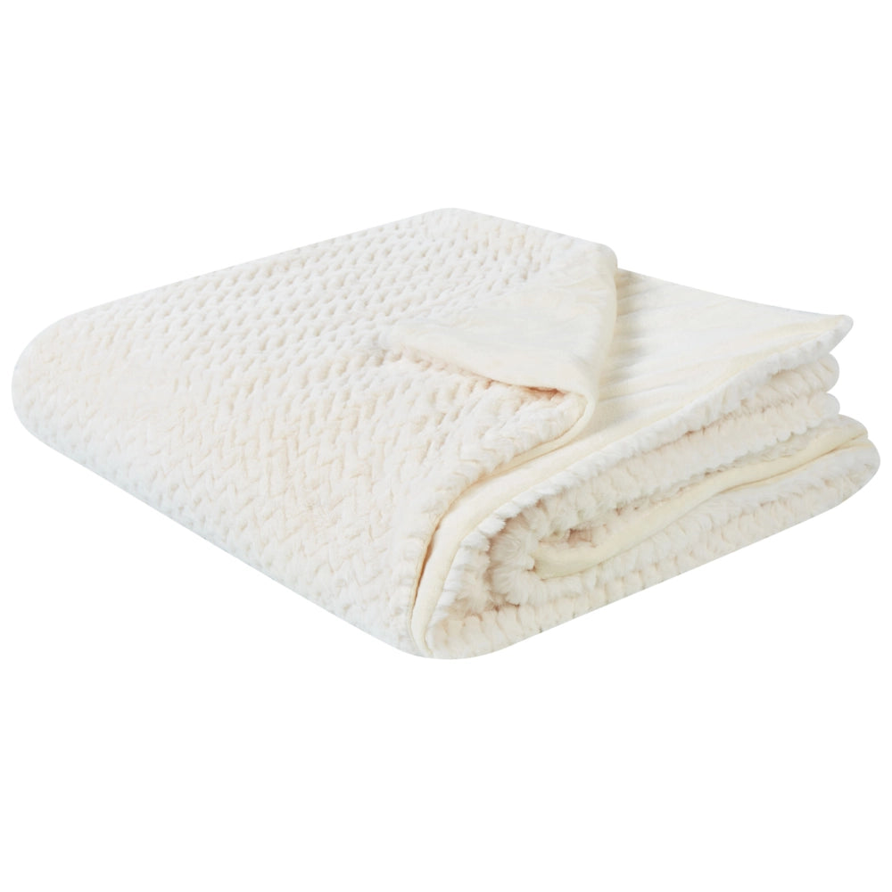 Copriletto Bianco 150 x 200 cm Poliestere Pelliccia in rilievo Motivo decorativo Copriletto Design Classico Camera da Letto