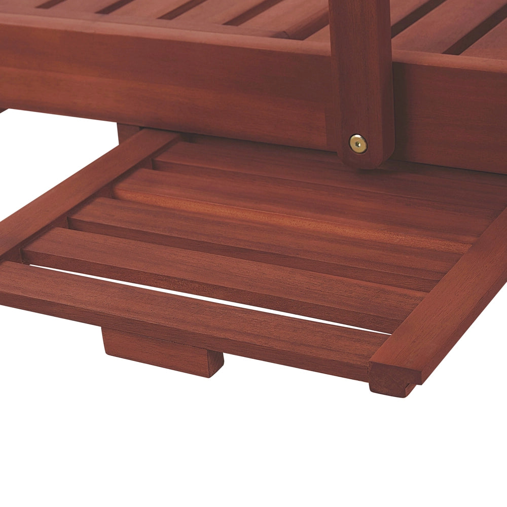 Lettino prendisole reclinabile, marrone scuro e blu struttura in legno di acacia con ruote cuscino in tessuto resistente ai raggi UV e all'acqua