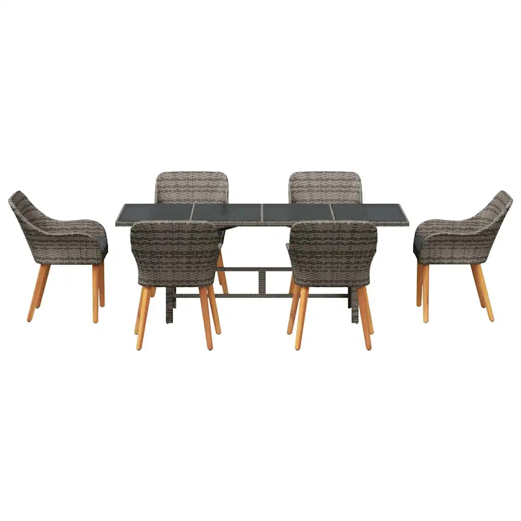Set da Pranzo per Giardino con cuscino 7 pcs Grigio polyrattan