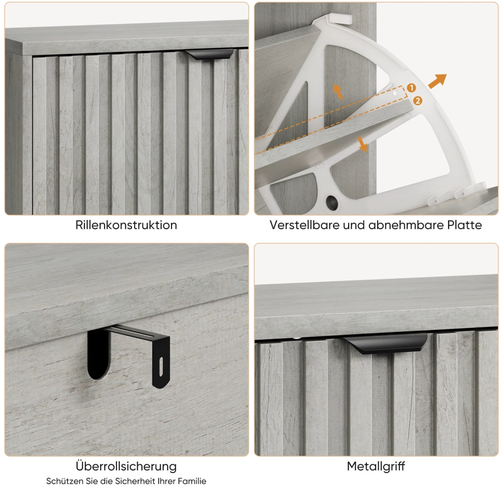 Scarpiera salvaspazio con ante a ribalta 60 cm; grigio; in MDF e truciolare con gambe in metallo