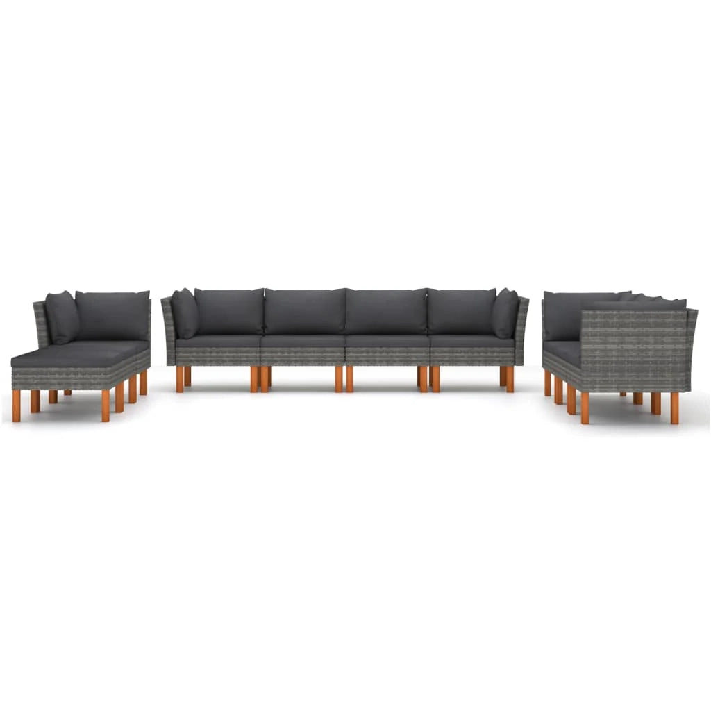 Set di mobili da giardino mobili da esterno 10 pezzi con cuscini resina intrecciata grigia 02_0015133