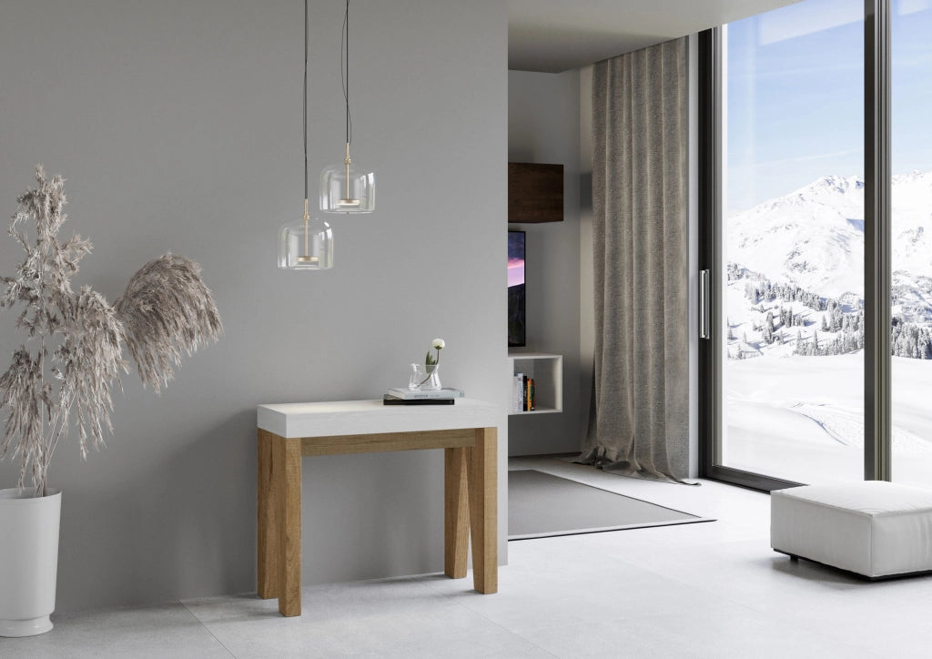 Consolle allungabile 90x40/196 cm Naxor Mix Small piano Bianco Frassino - struttura Quercia Natura