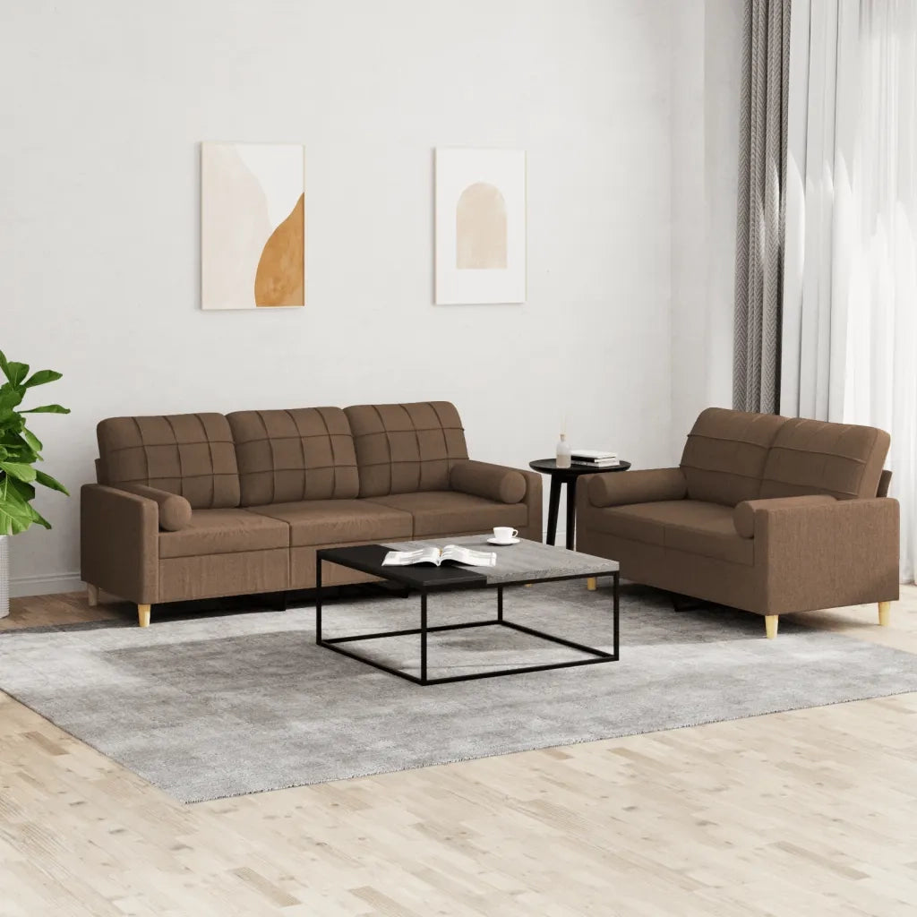 Set di Divani 2 pz con Cuscini Marrone in Tessuto 3201325