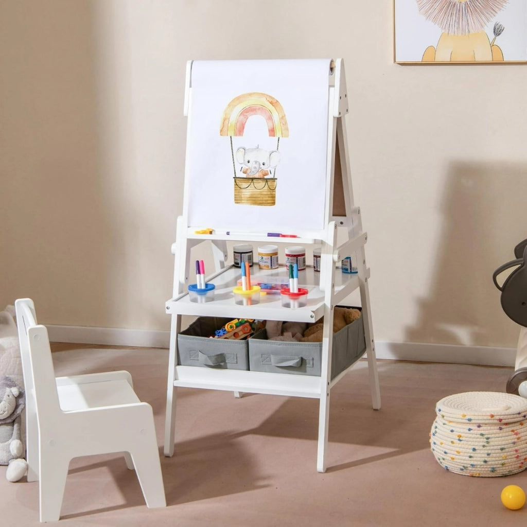 Cavalletto 3 in 1 per bambini, Cavalletto con doppia faccia magnetica e lavagna bianca Bianco-Cavalletti e lavagne bambini