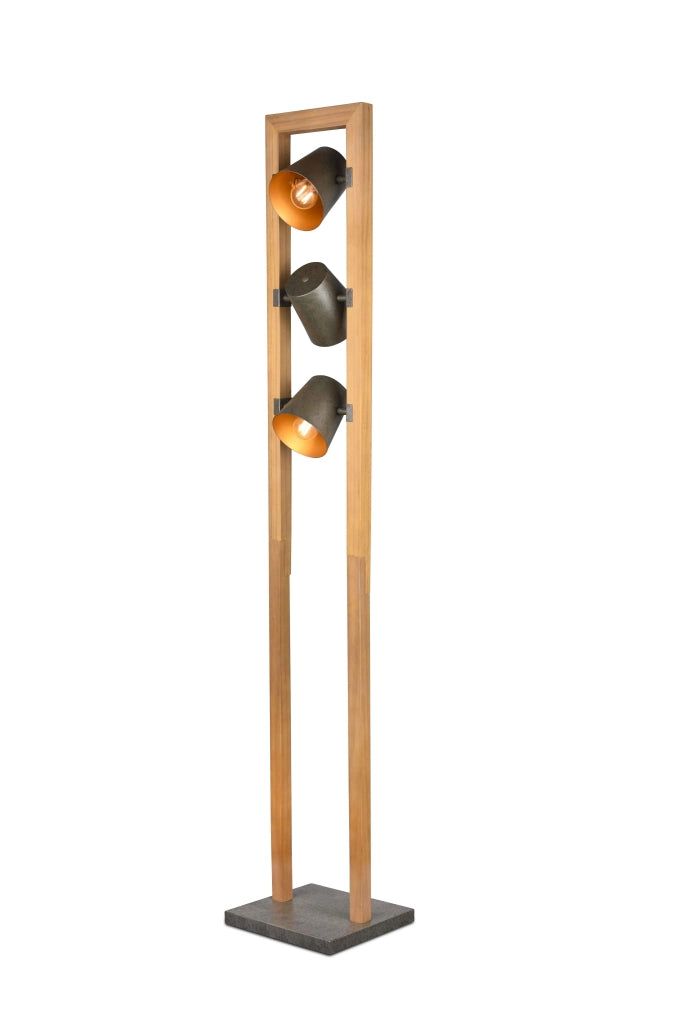 Piantana 3 faretti orientabii, acciaio anticato e oro, H 150 cm, Bell