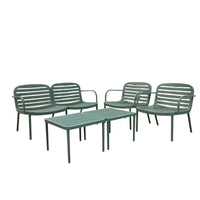 SET SALOTTO EROS IN RESINA VERDE SALVIA CON DIVANO 2 POSTI, 2 POLTRONE E 2 TAVOLI BASSI