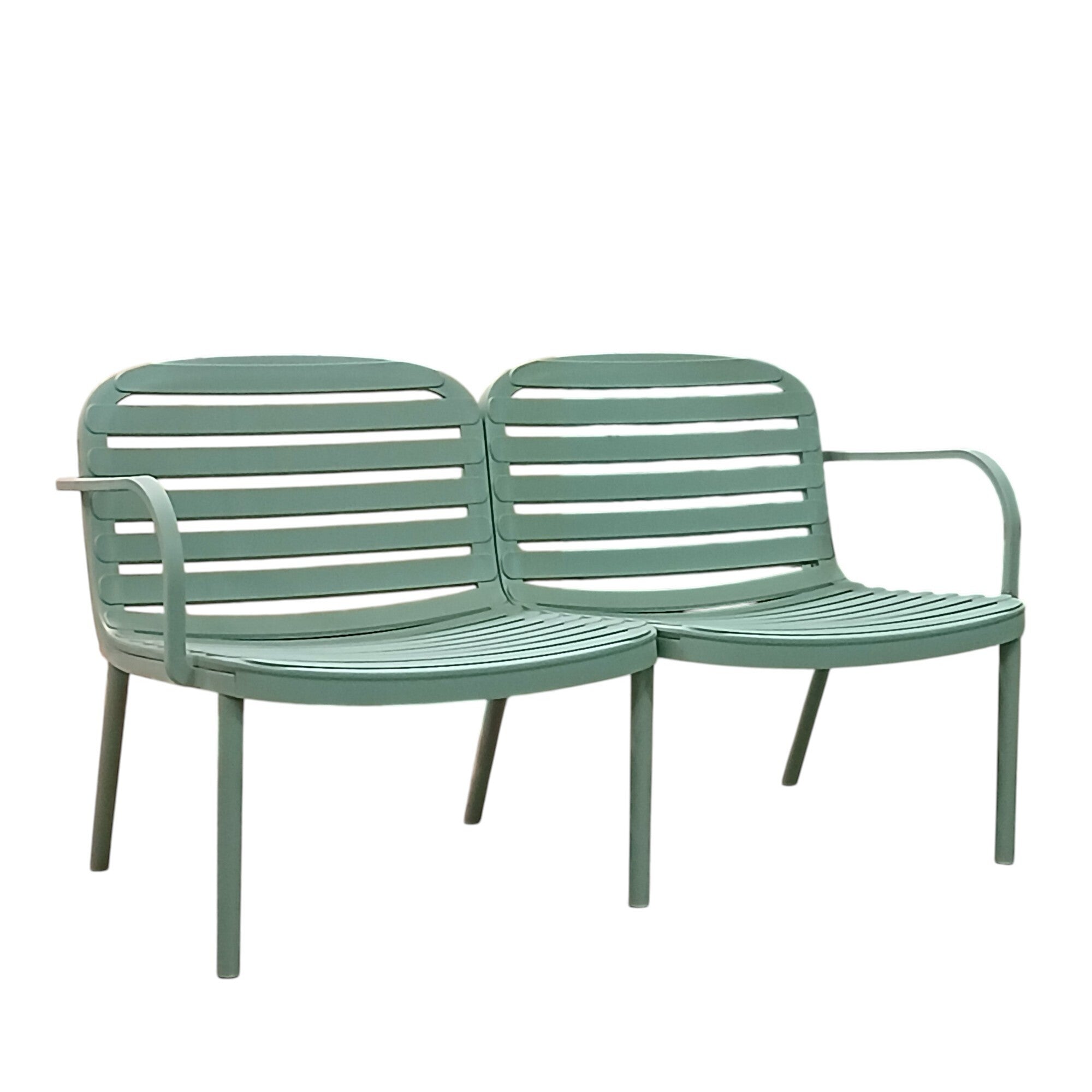 SET SALOTTO EROS IN RESINA VERDE SALVIA CON DIVANO 2 POSTI, 2 POLTRONE E 2 TAVOLI BASSI