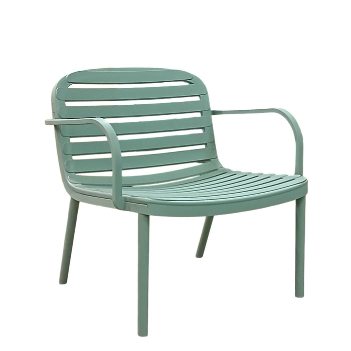 SET SALOTTO EROS IN RESINA VERDE SALVIA CON DIVANO 2 POSTI, 2 POLTRONE E 2 TAVOLI BASSI