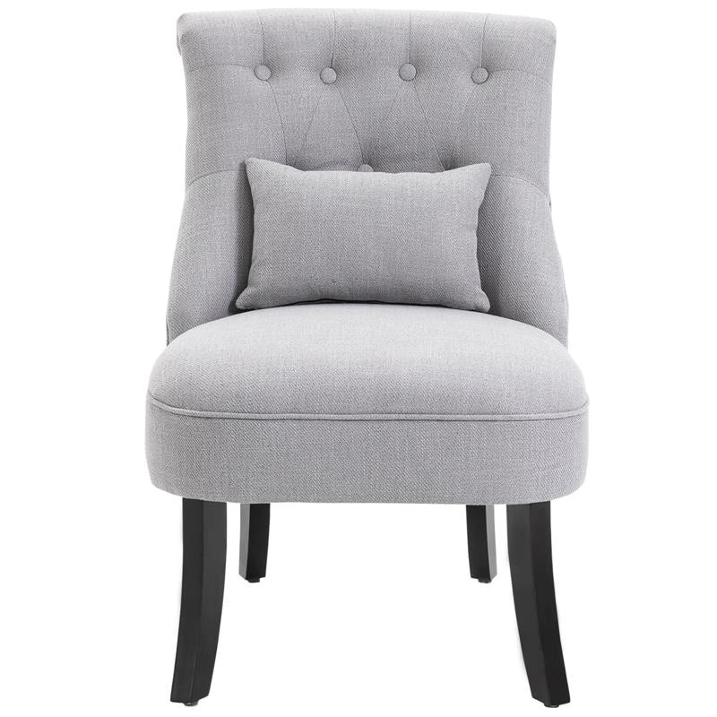 POLTRONCINA IMBOTTITA IN LEGNO E LINO CON CUSCINO SFODERABILE GRIGIO