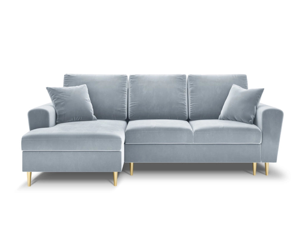 Cosmopolitan Design - Divano convertibile angolare sinistro con contenitore "Kyoto" 4 posti in velluto azzurro 