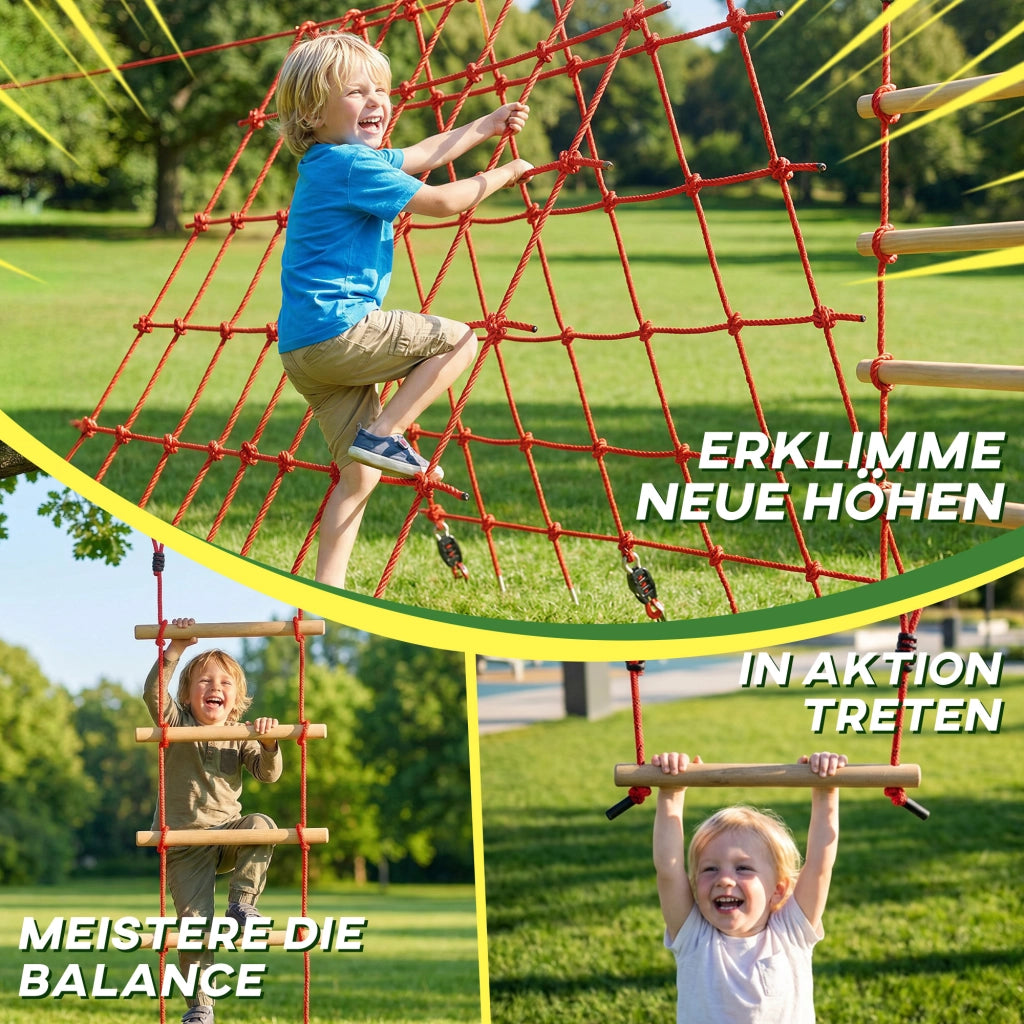 Set Slackline per bambini con anelli, altalena, scala e rete da arrampicata ¨C zephmum ¨C 100x30x18 cm Rosso