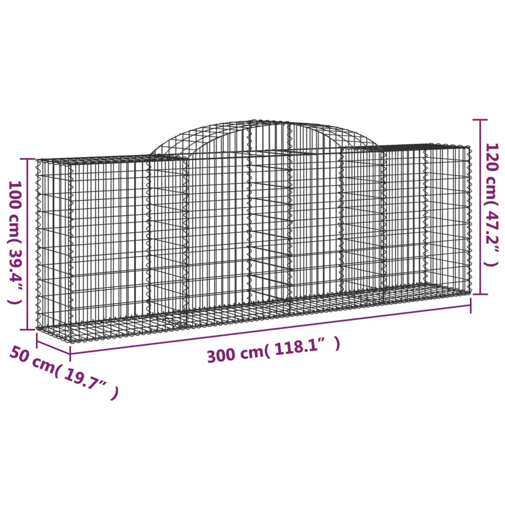 Set di 8 gabbioni ad arco per recinzione gabbia o muro di contenimento 300 x 50 x 100/120 cm ferro zincato argento 02_0041194