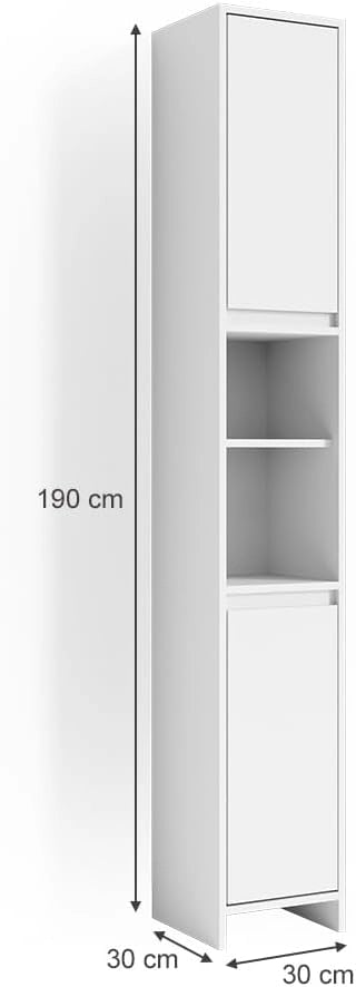Mobile bagno alto Emma, Bianco, 30 x 190 cm, combinabile con la serie Emma per l'organizzazione in bagno