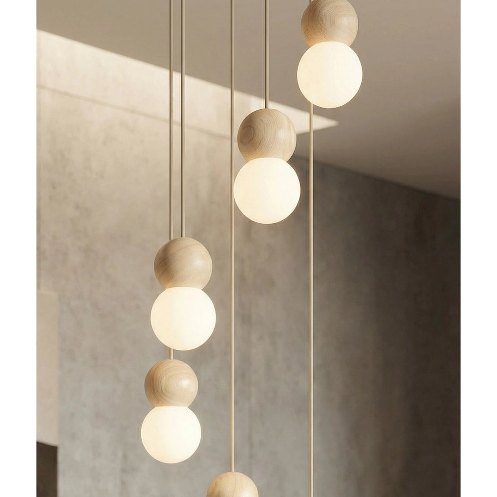 Lampada a sospensione LOOP in acciaio moka e legno naturale
