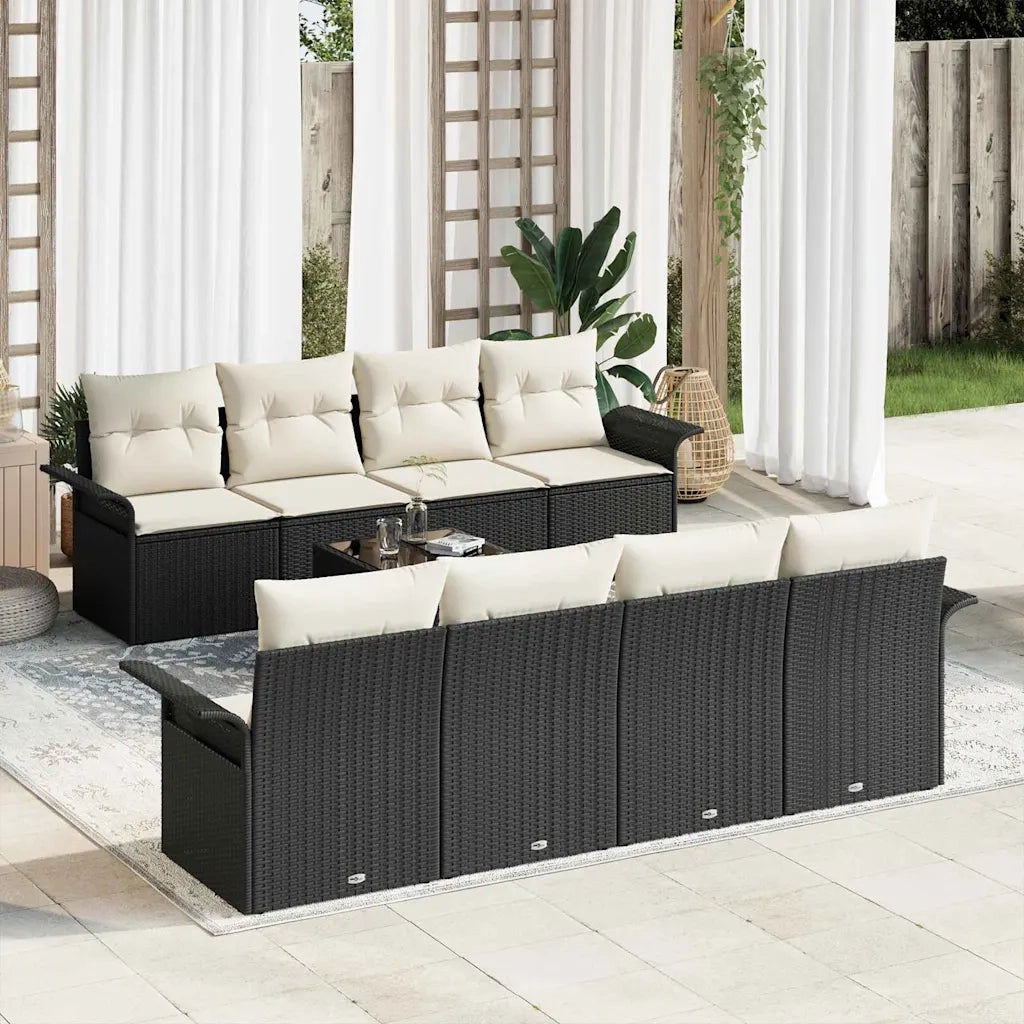 Set Divano da Giardino 9 pcs Nero e Crema polyrattan 3353956