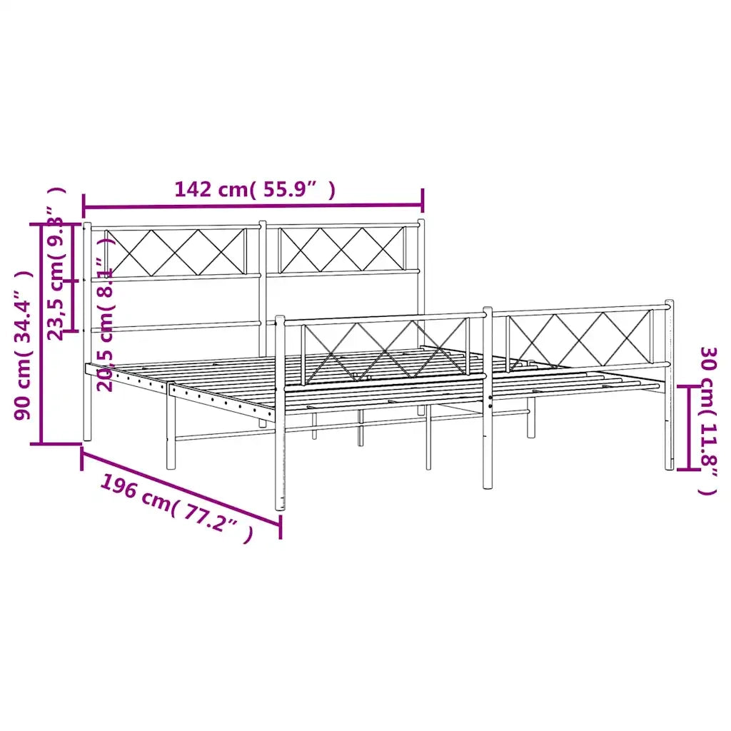 Letto matrimoniale | Letto per adulti | Giroletto con Testiera e Pediera Metallo Nero 135x190 cm