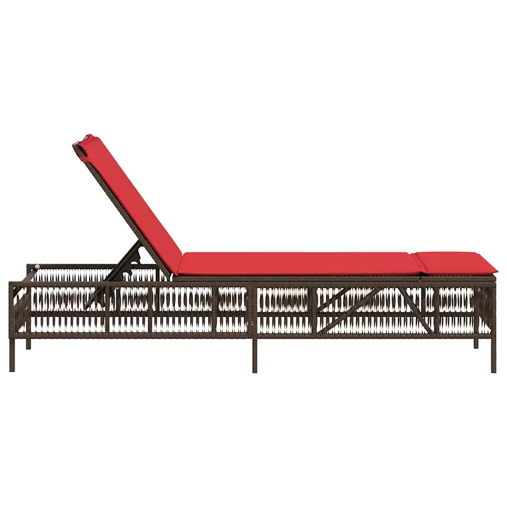 Lettino prendisole con Cuscino in Polyrattan Marrone 4002744