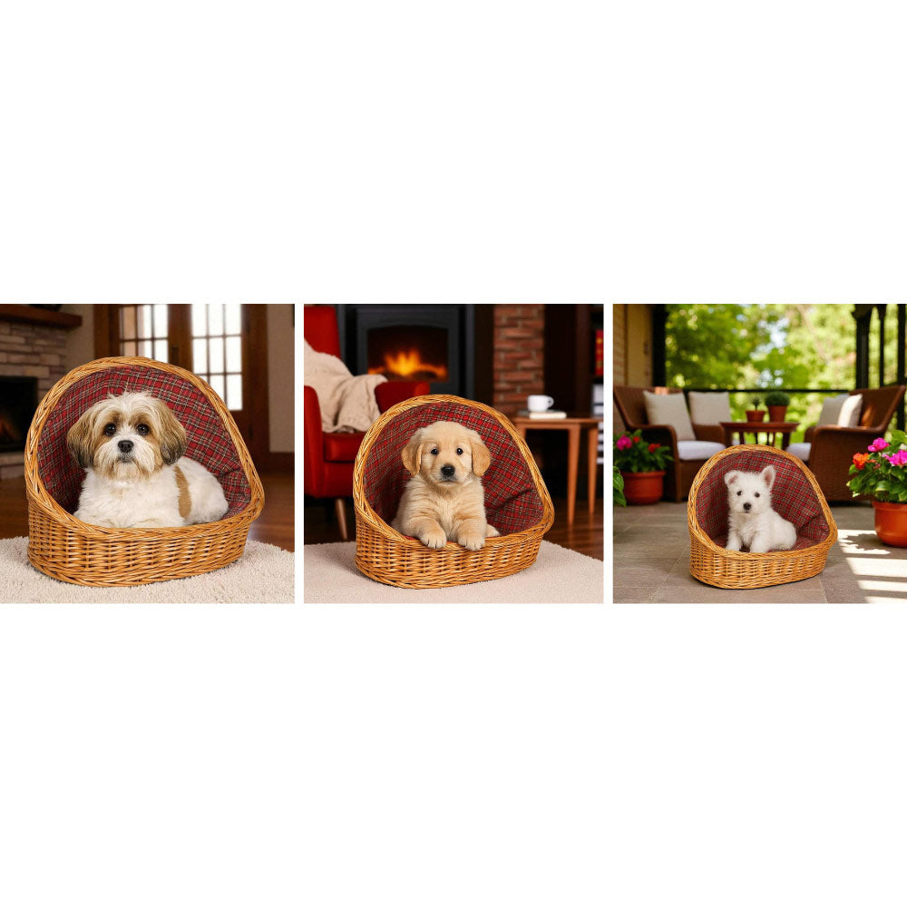 Cuccia lettiera in vimini con cuscino cesta lettino per animali 54x40x44 medium