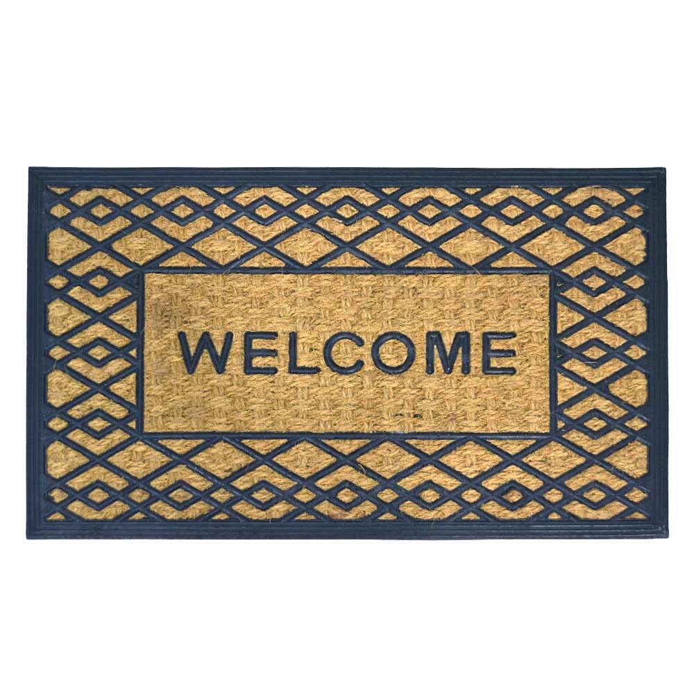 Zerbino rettangolare Welcome in fibra di cocco e gomma fantasia rombi 45x75 cm
