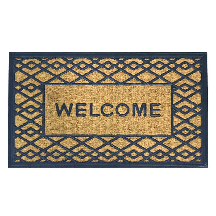 Zerbino rettangolare Welcome in fibra di cocco e gomma fantasia rombi 45x75 cm