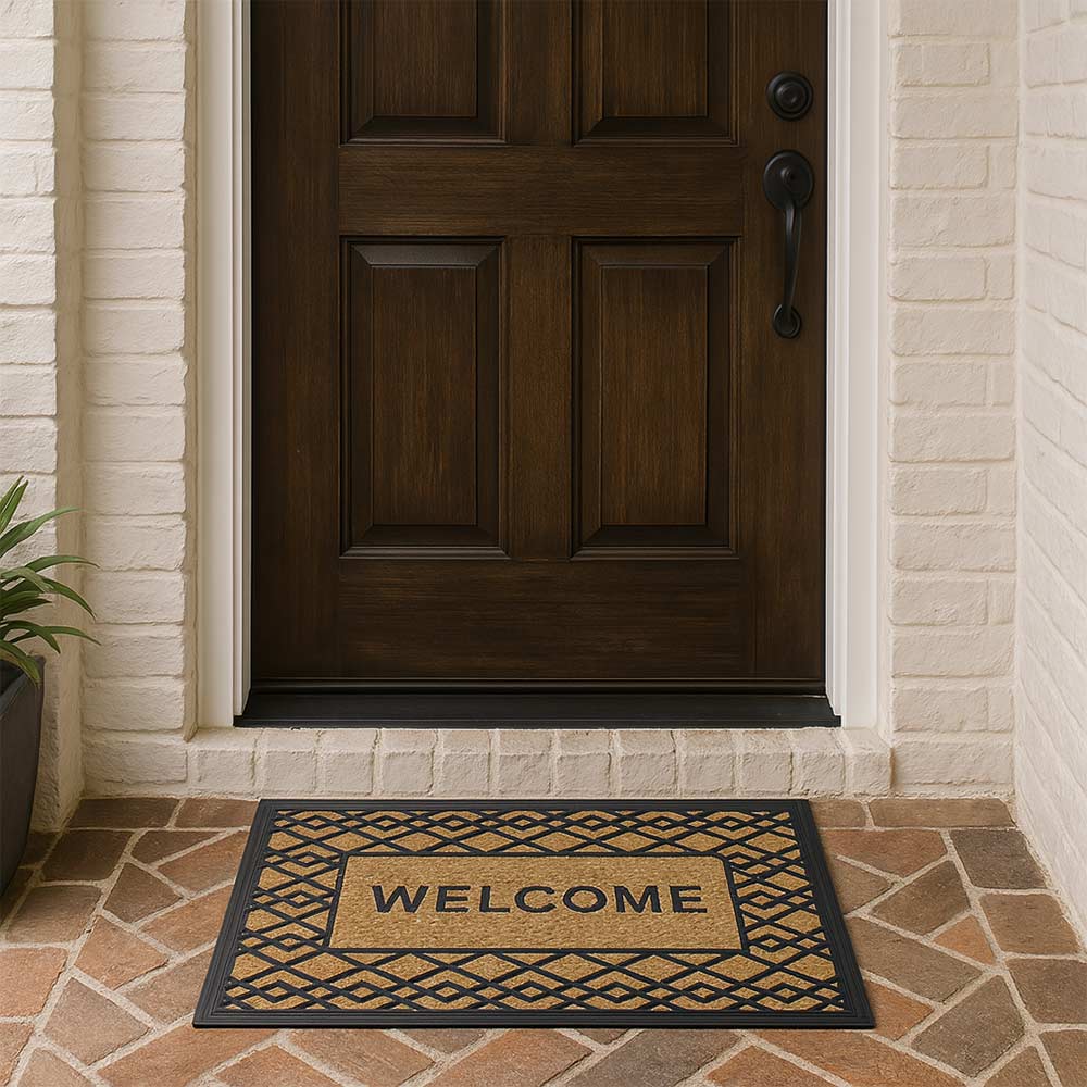 Zerbino rettangolare Welcome in fibra di cocco e gomma fantasia rombi 45x75 cm