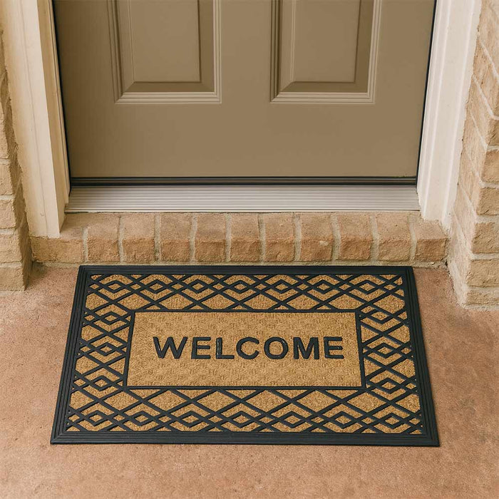 Zerbino rettangolare Welcome in fibra di cocco e gomma fantasia rombi 45x75 cm