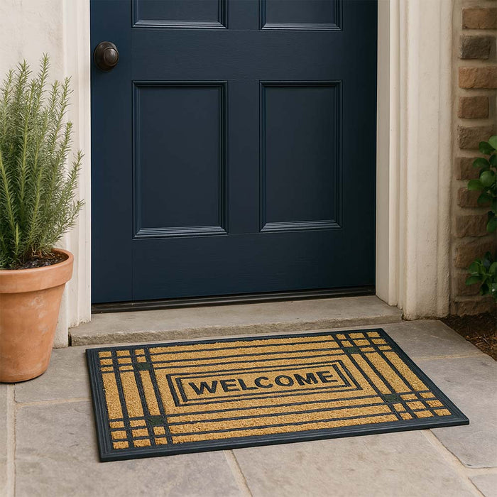 Zerbino rettangolare Welcome in fibra di cocco e gomma fantasia righe 45x75 cm