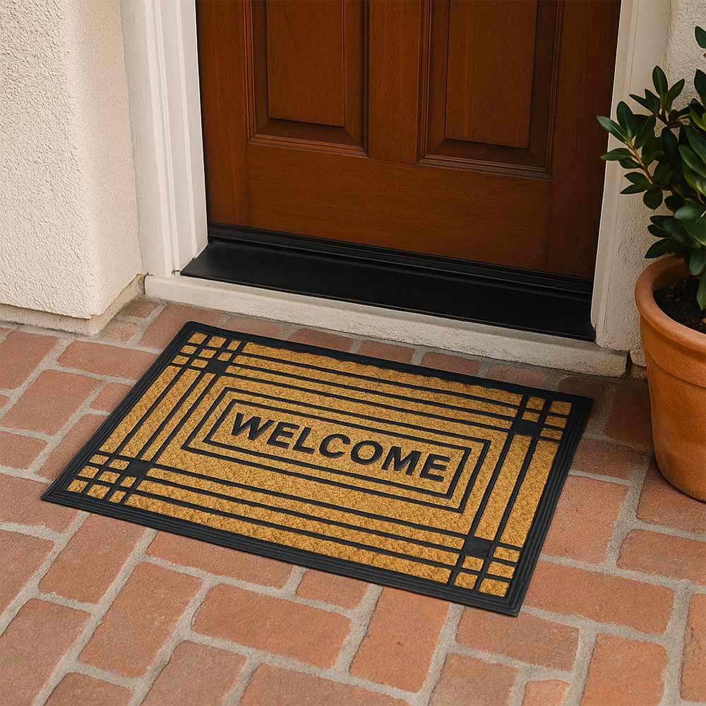 Zerbino rettangolare Welcome in fibra di cocco e gomma fantasia righe 45x75 cm