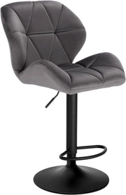 1X Sgabello da Bar con Schienale Sedia Imbottita Regolabile in Altezza Lift Gas Tessuto Velluto Grigio Scuro BH139dgr-1