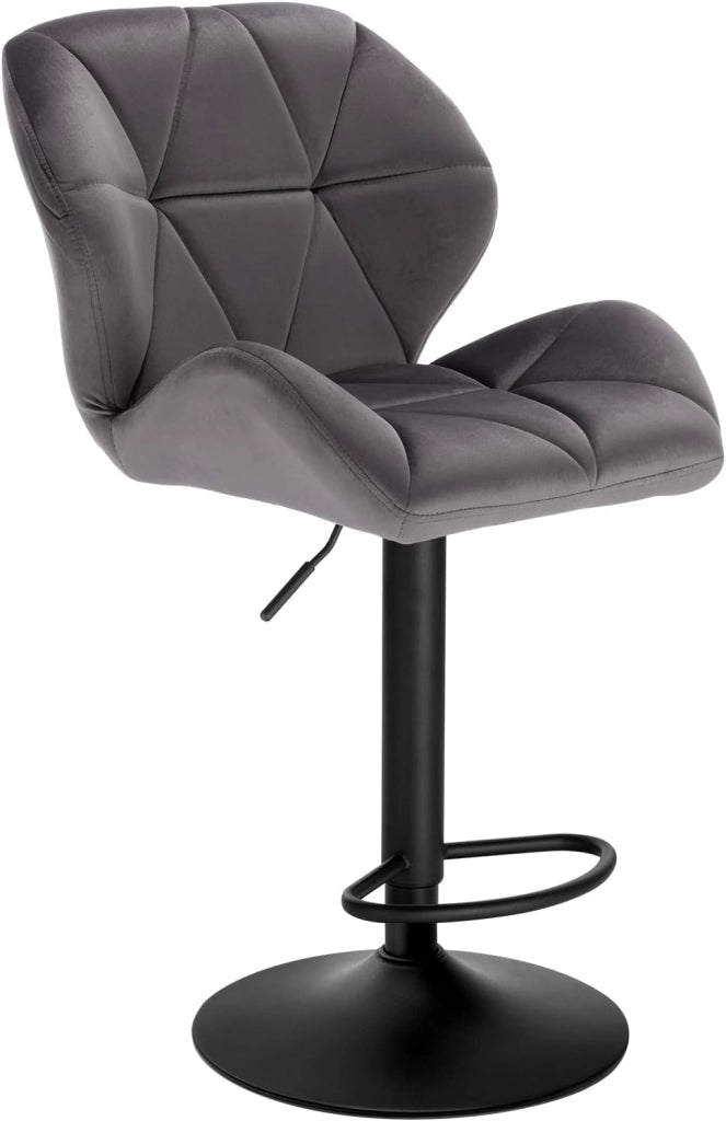 1X Sgabello da Bar con Schienale Sedia Imbottita Regolabile in Altezza Lift Gas Tessuto Velluto Grigio Scuro BH139dgr-1