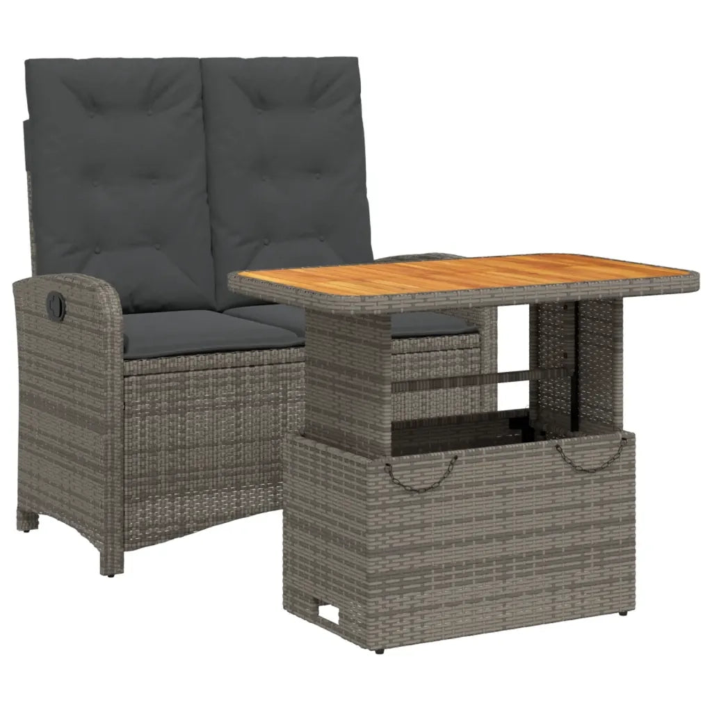 Set da Pranzo da Giardino 2 pz con Cuscini in Polyrattan Grigiocod mxl 113691