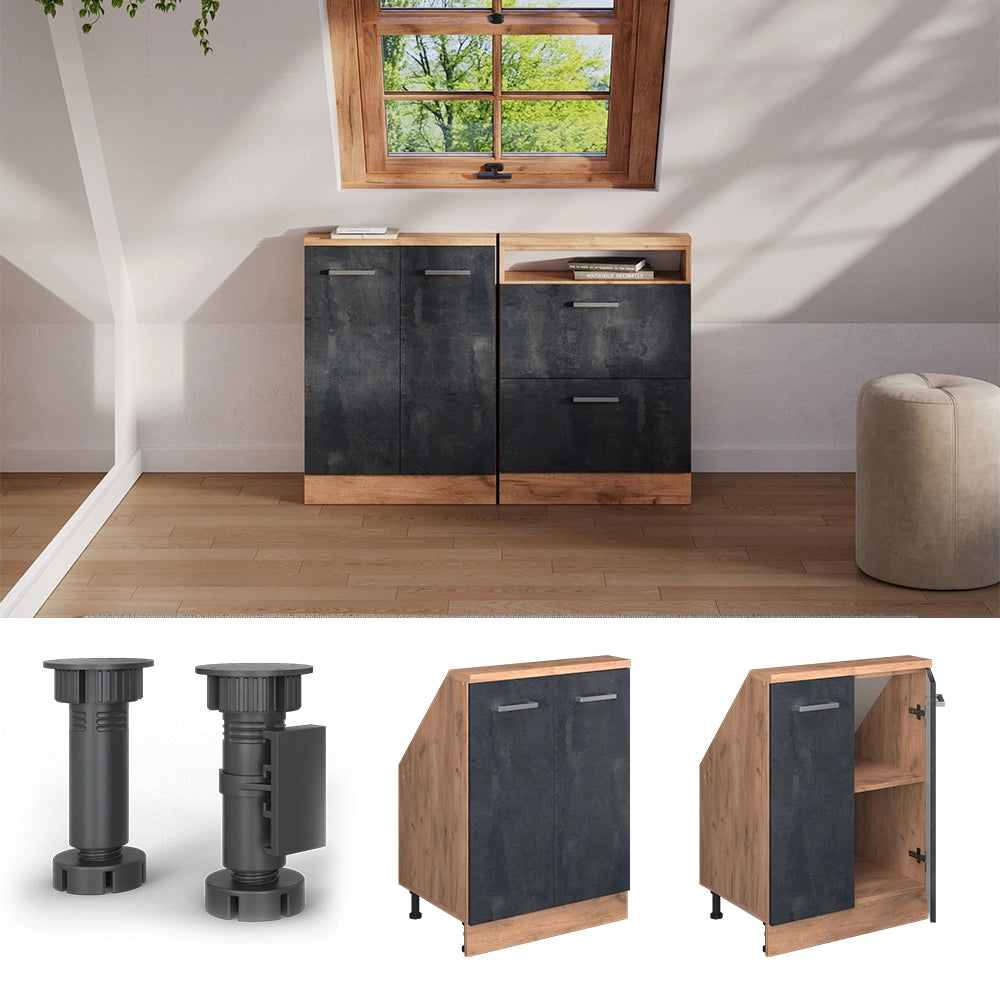 Mobile sottotetto Rion Calce nera/Rovere dorato con 2 porte Vicco