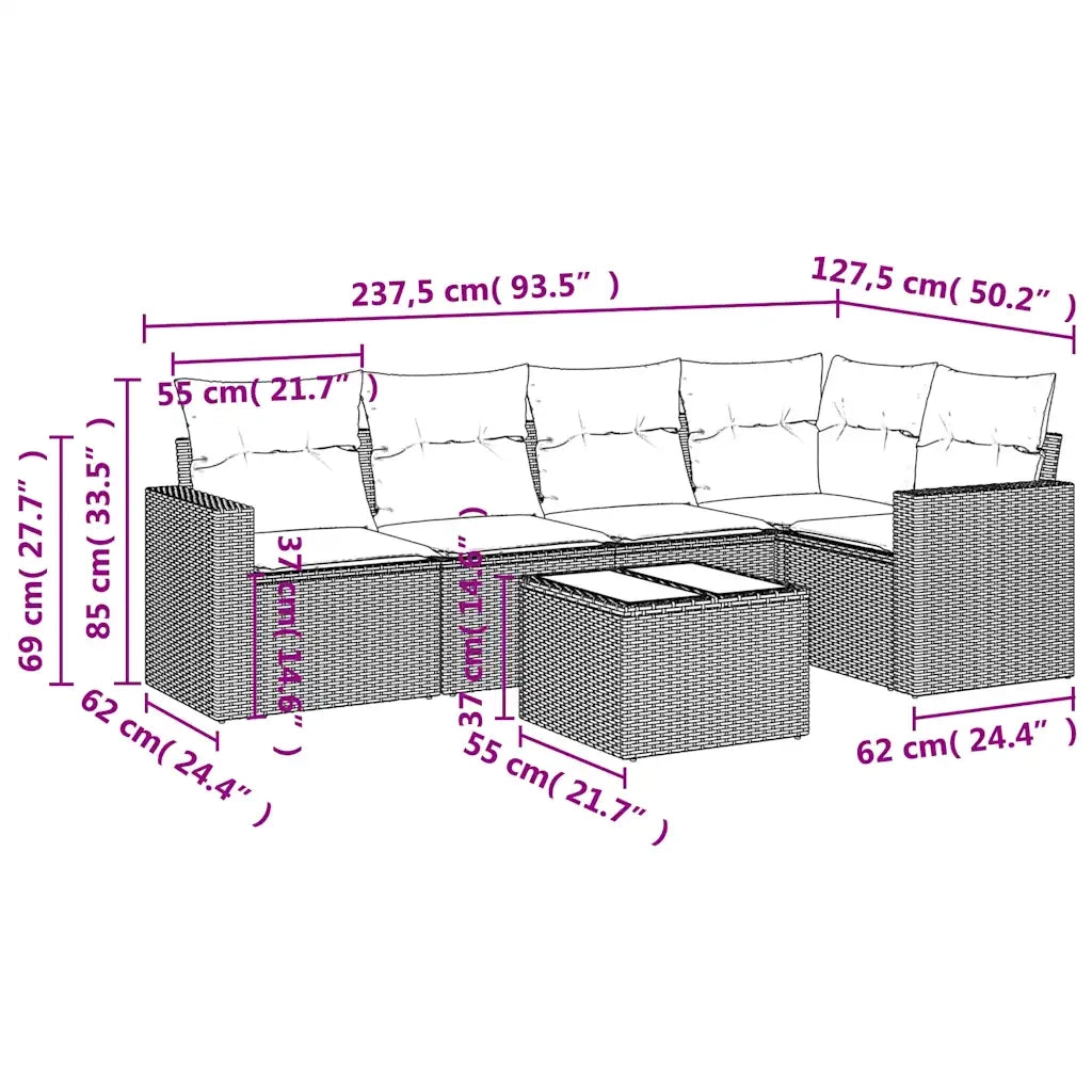 vidaXL Set Divano da Giardino 6 pz con Cuscini Marrone in Polyrattan