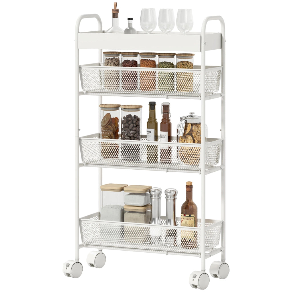 Carrello Multiuso in Metallo con 3 Cestelli ¨C Zephmum ¨C Bianco 60x40x90
