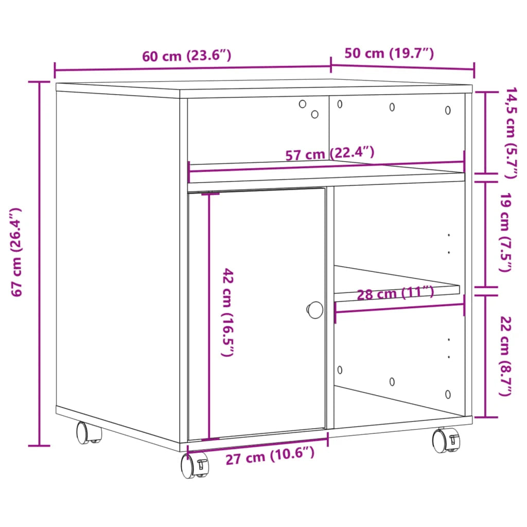 Supporto per stampante mobile da scrivania/ufficio con ruote 60 x 50 x 67 cm bianco 02_0044761