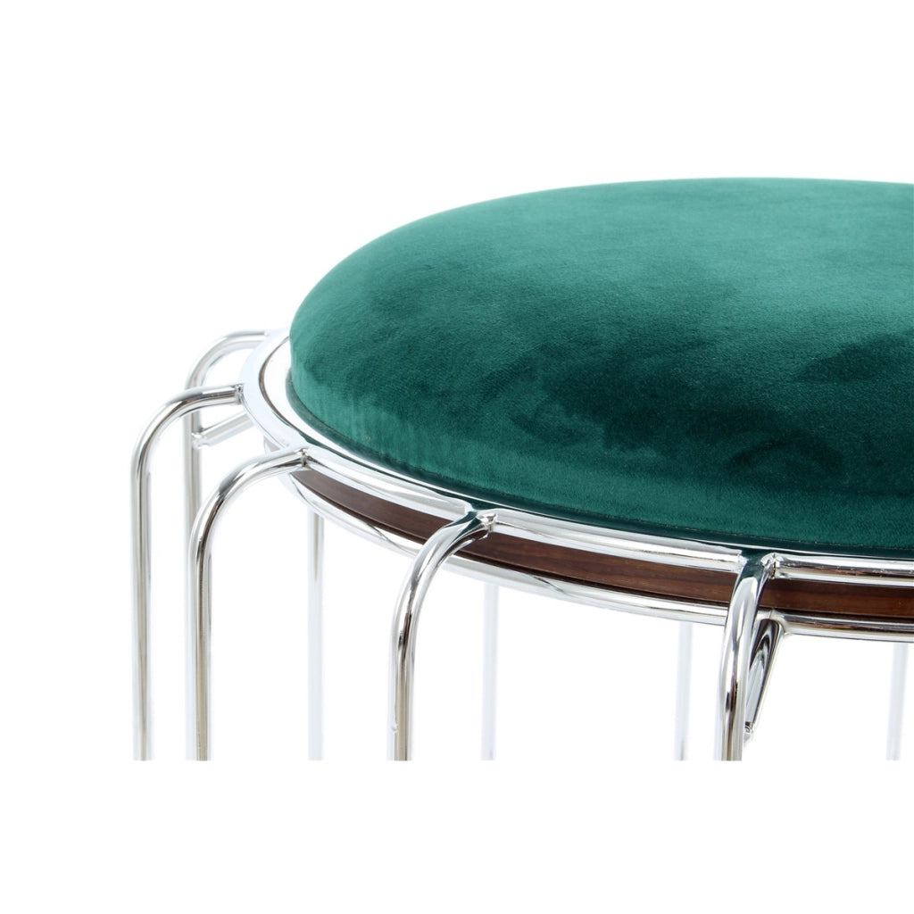 Tavolino e Pouf Comfortable 100 in Velluto Verde Scuro e Argento