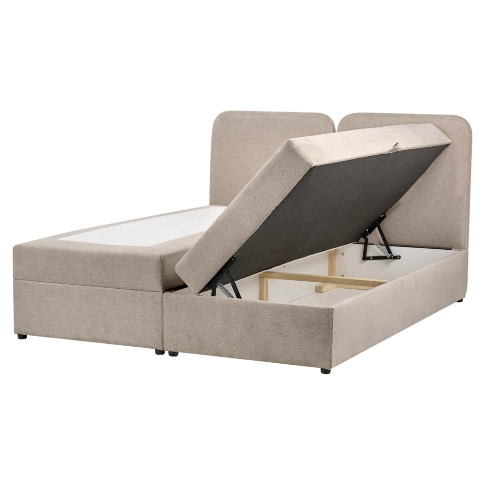 Letto matrimoniale con contenitore rivestito in tessuto beige chiaro 160 x 200 cm contenitore sollevabile con testiera idrorepellente