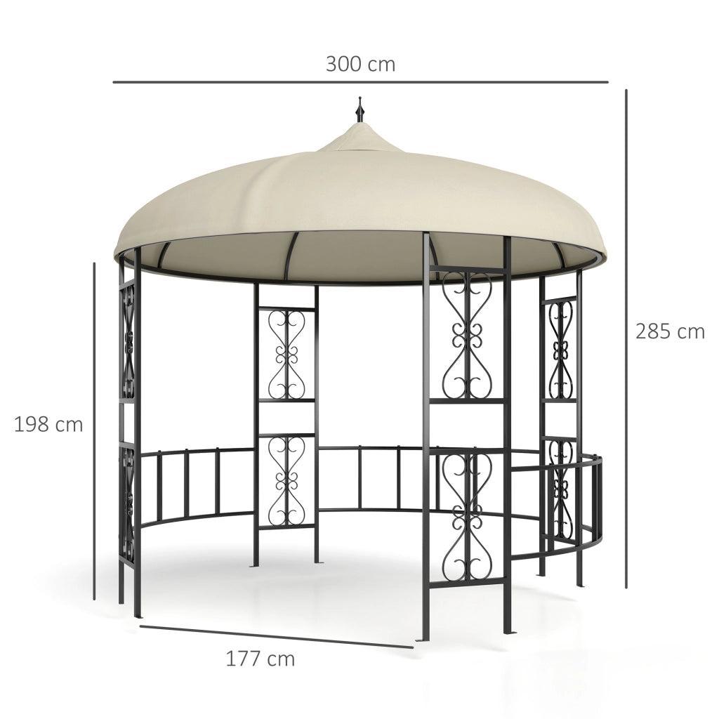 Gazebo da Giardino Rotondo ?3m con Tende e Prese d'Aria in Metallo e Poliestere, Beige
