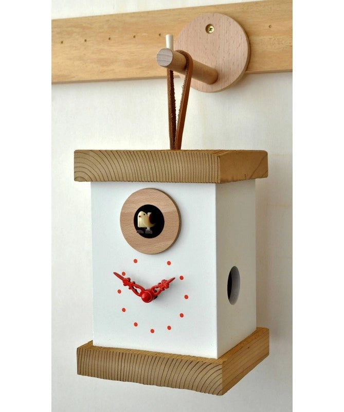 Orologio con cucù Titti in mdf laccato e abete spazzolato Made in Italy