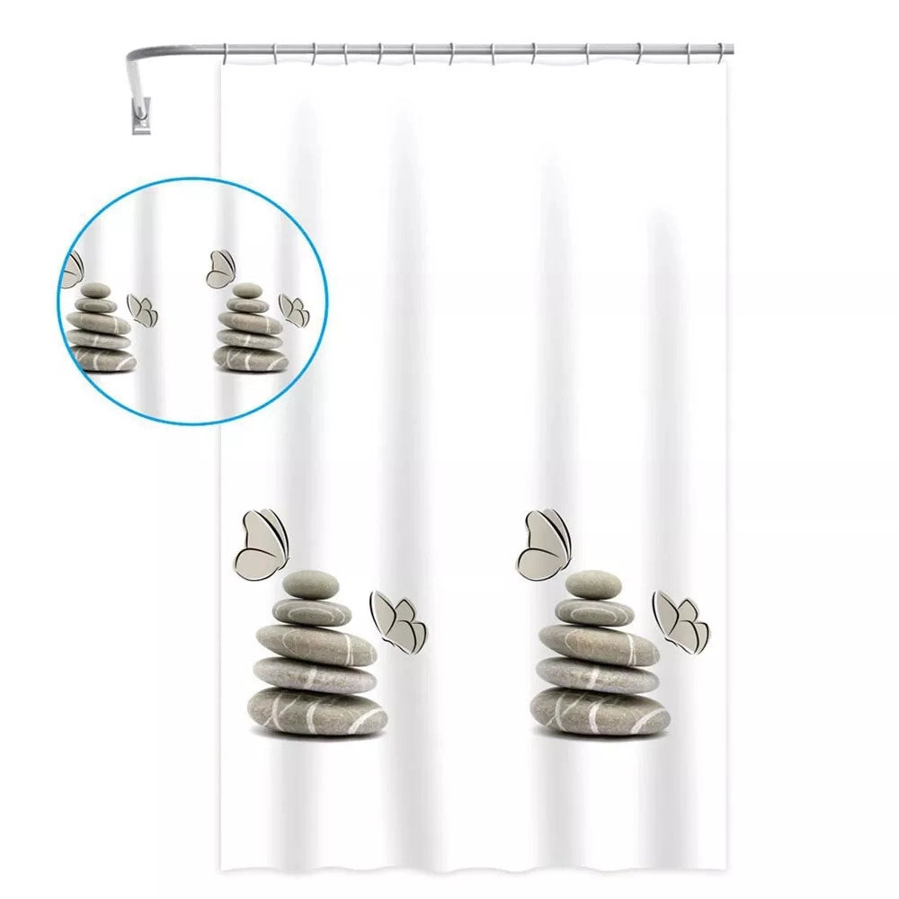 Trade Shop - Tenda Doccia Vasca Bagno Impermeabile Decorata Sassi Shabby Chic 180x200cm 87565 -