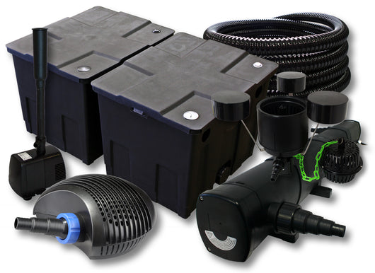 Set Filtro laghetto 60000l Chiarificatore 72W Pompa ECO 40W Tubo 25m Skimmer Fontana