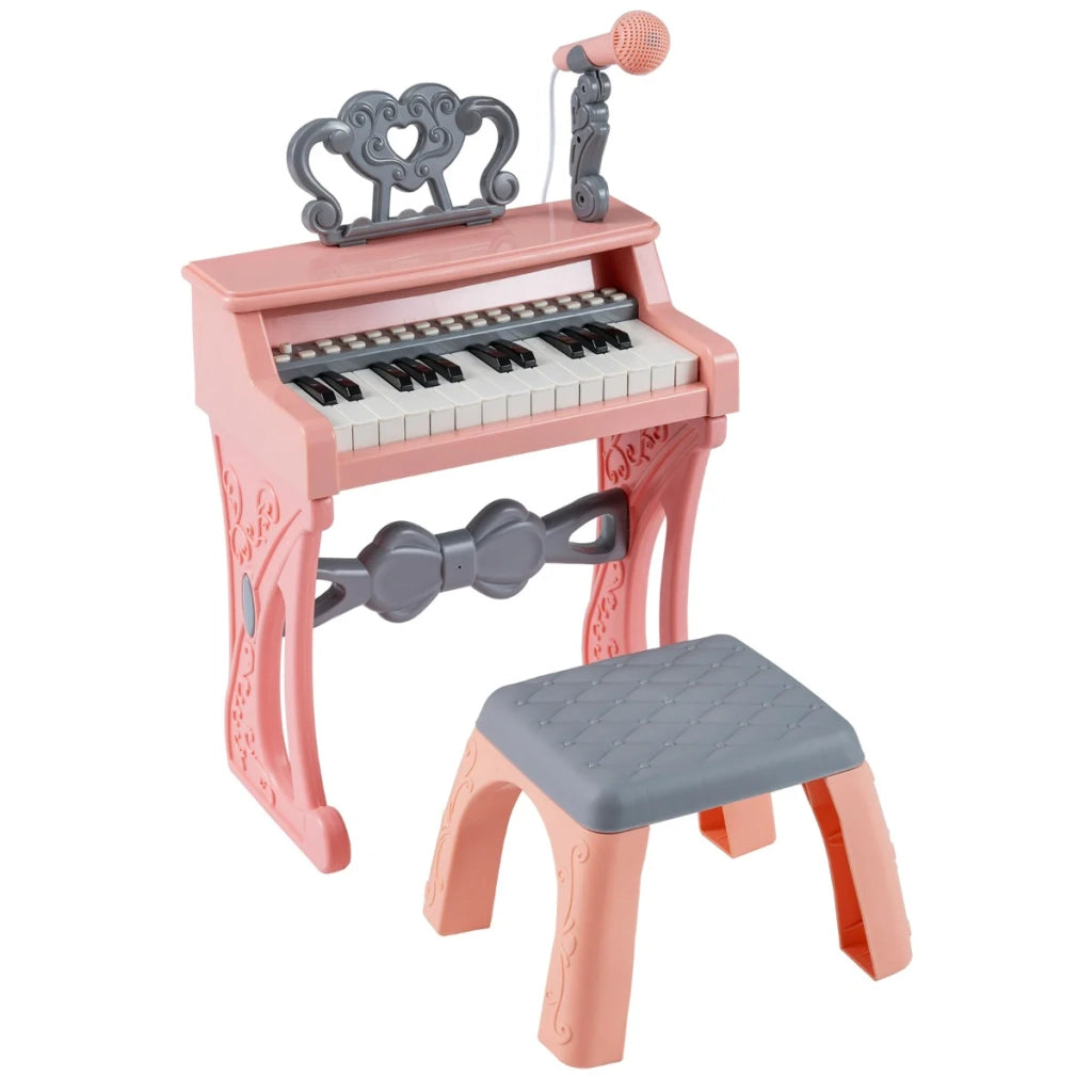 Pianoforte elettrico per bambini 30,5 x 17,5 x 45 cm con microfono e leggio design moderno in rosa 20_0017035