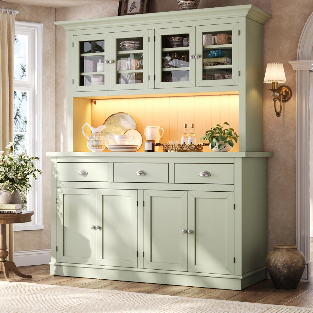Credenza alta con ripiani regolabili; LED RGB; anta in acrilico e sistema antiribaltamento per sala da pranzo; 140×40×180 cm
