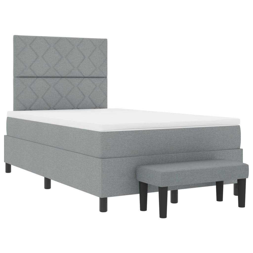 Letto con Box Spring e Materasso e Panca Grigia 120x190 cm in Tessuto