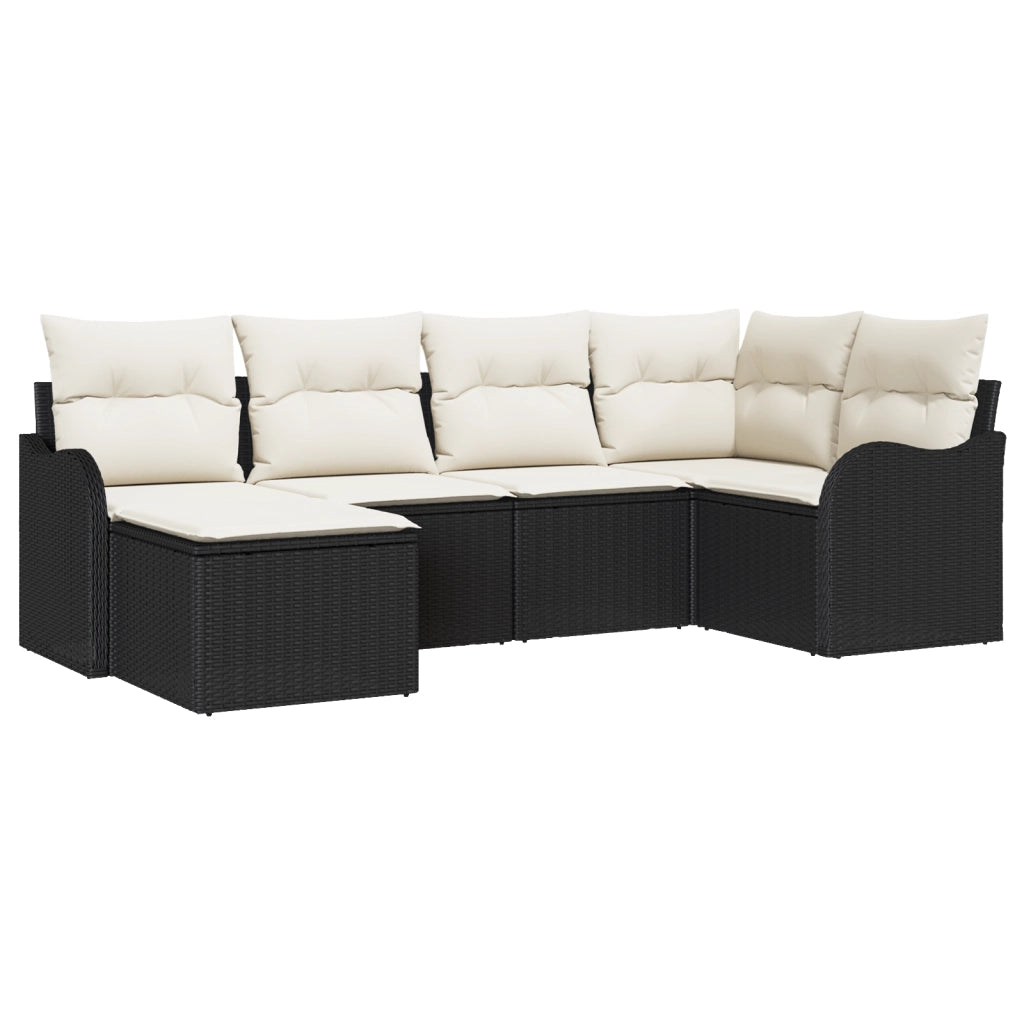 Set divano da giardino 6 pezzi con cuscini Rattan polyrattan nero