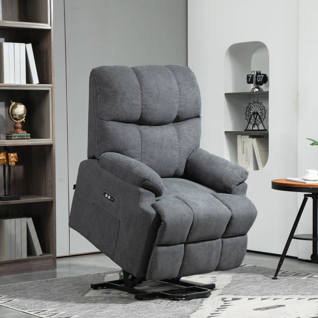 Poltrona Alzapersona con Telecomando e Poggiapiedi 84x96x100 cm Grigio Scuro