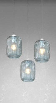 SOSPENSIONE BIANCO 3 LUCI TONDA VETRI BLU 1181BI-S3 T-BL