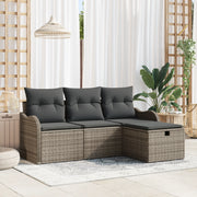 Set di divani da giardino 4 pezzi con cuscini grigi in rattan sintetico